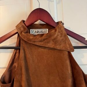 Carlisle Sleeveless Brown Genuine Suede Asymetric Neck Top